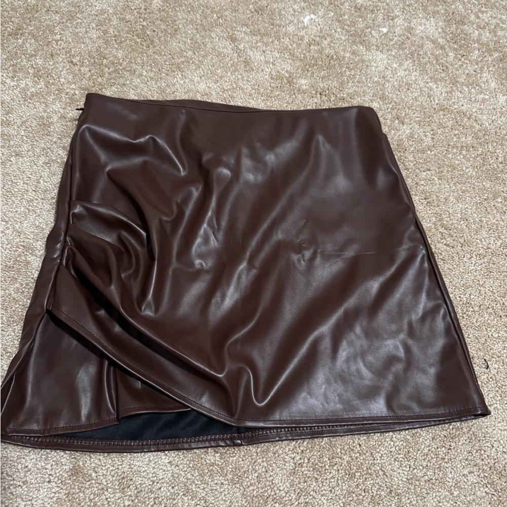 Brown Faux Leather Skirt
